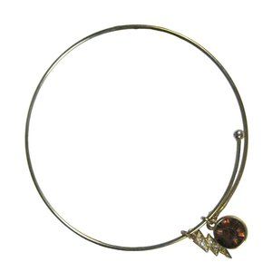Lightning Bolt Charm Rhinestones Goldtone Bracelet Wire 8 inch Metal Jewelry